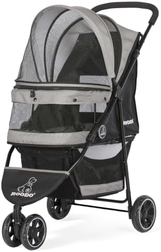 ROODO Escort 3 Wheel Dog Cat Pet Stroller for Small/Medium Dogs Cats Best Lightweight Foldable Portable Compact Jogger All Terrain Travel Pet Gear System Puppy Doggie Bunny Kitty Stroller(Grey)
