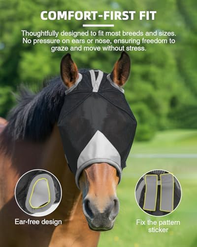 Hilltown Durable Fly Mask for Horses Without Ears - X-Full, Grey