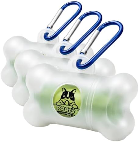 Pogi's Dog Poop Bag Dispenser with Metal Carabiner Clip - Includes 15 Pogi's Poop Bags for Dogs (Pack of 3)