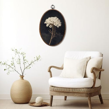 Vintage Flower Oval Framed Wall Art, Dark Botanical Canvas Art Wall Decor，Rustic Antique Floral Neutral Hanging Decor Painting Artwork for Home Bathroom Bedroom Living Room Office 8.3x12inch