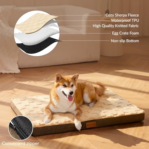 Patas Lague Orthopedic Large Dog Bed Washable Pet Crate Mat 42''X28'' Camel