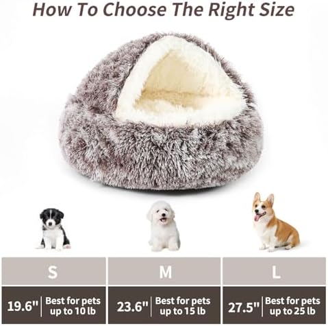 Hooded Donut Dog Bed, Self-Warming Cat Cave for Puppies & Kittens