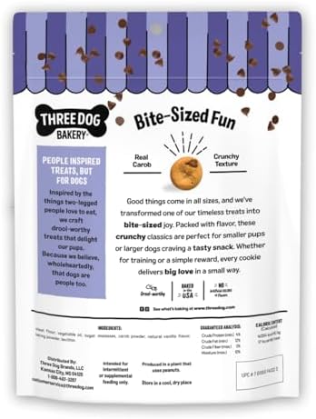 Three Dog Bakery Mini Carob Chip Cookie Crunchy Dog Treats - 8 oz Bag