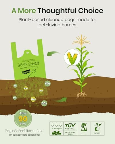 Cat Litter Bags for Poop, Certified Compostable Cat Waste Disposal Bag, Leakproof Durable and Unscented Large to Fit Any Scoop Strengthen Dog Poop Bag- 100 Count
