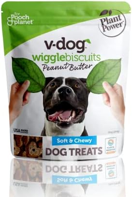 V-dog Vegan Wiggle Biscuit Organic Dog Treats, Peanut Butter, 10 Ounce, Superfoods