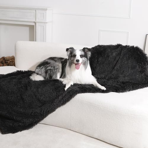 gogobunny Waterproof Dog Blanket for Couch & Furniture Protection - Super Soft Reversible Throw for Large Dogs & Cats, Calming Washable Fur & Sherpa Pet Blanket (33x77 Inch, Black)