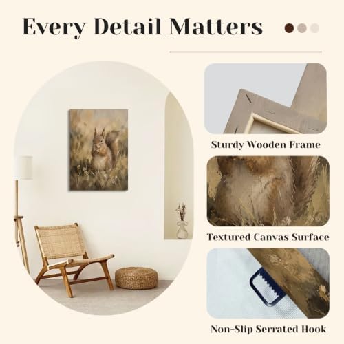Squirrel Canvas Wall Art 16x24 Inch, Framed Wall Art for Living Room