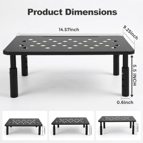 Raised Automatic Cat Feeder Stand for Double Bowl Feeders, Carbon Steel 14.57 x 9.25 in, 3 Adjustable Heights 3.94-5.5 in, Non-Slip, Fits Feeders & Water Dispensers, No-Drill (Black)