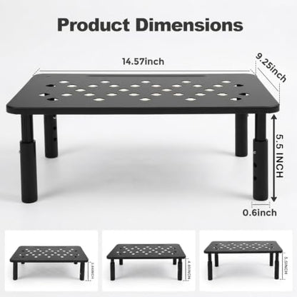 Raised Automatic Cat Feeder Stand for Double Bowl Feeders, Carbon Steel 14.57 x 9.25 in, 3 Adjustable Heights 3.94-5.5 in, Non-Slip, Fits Feeders & Water Dispensers, No-Drill (Black)