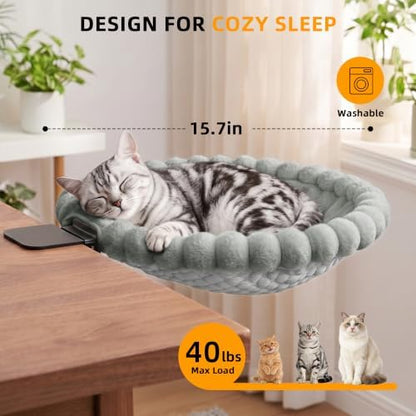 Cat Desk Bed - 2-in-1 Cat Hammock for Desk with Cooling Ice Silk & Premium Faux Rabbit Fur, 180° Foldable Space-Saving Cat Bed, Heavy Duty Anti-Tilting Clamp Holds Up to 40 lbs, Washable & Reversible