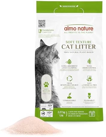 Almo Nature Soft Texture Cat Litter 5 lbs - Plant-Based, Clumping, Biodegradable, Non-Toxic, Compostable, Eco-Friendly, Odor Control, Low Dust, Safe for Cats & Kittens