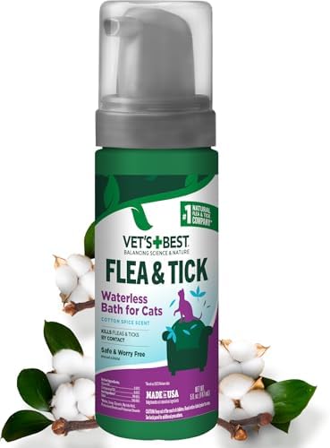 Vet's Best Waterless Flea & Tick Bath for Cats, Plant-Based, 5 oz