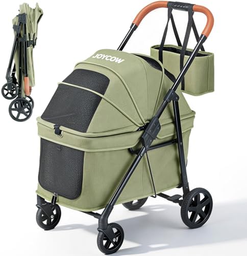 Foldable Pet Stroller Small Dogs Cats Up to 70 lb All-Terrain, Green