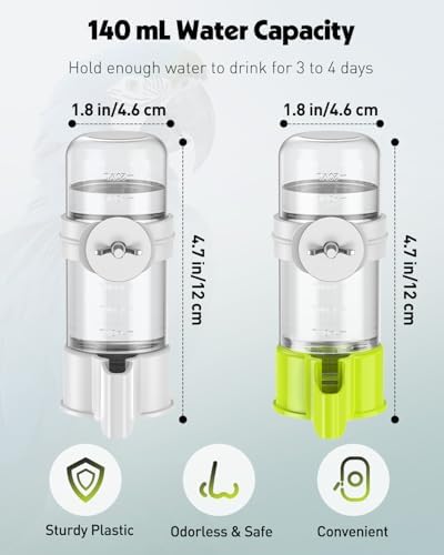 Pawfly 2 Pcs Bird Water Dispenser, Automatic Bird Water Feeder, Plastic Bird Cage Water Dispenser, White&Green Parrot Waterer for Parakeet Cockatiel Budgie Lovebirds (Not Fit for Food Feeding)