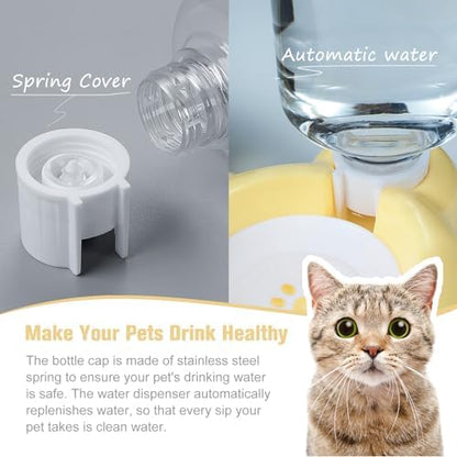 Dog Bowls, Cat Food and Water Bowl Set with Water Dispenser and Stainless Steel Bowl for Cats and Small Dogs - Yellow