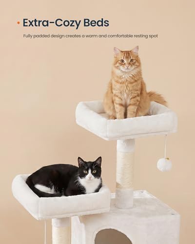 SONGMICS HOME Cat Tree, Cat Tower with Cat Cave, Scratching Ramp, Sisal Scratching Posts, Multi-Level Cat Condo for Indoor Cats, White