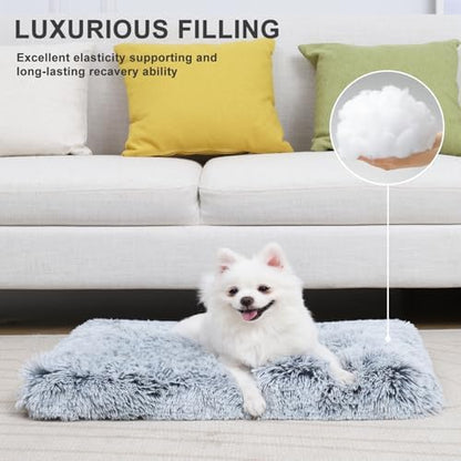 Small Dog Bed Crate Pad 24", Washable Puppy Beds, Plush Pet Mat Grey