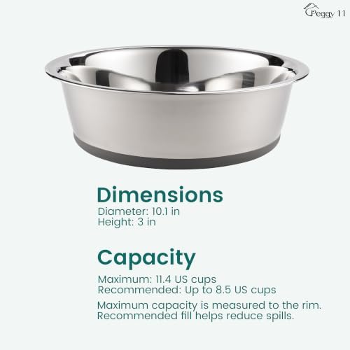 PEGGY11 Nonslip Stainless Steel Dog Bowls, 11.4 US Cup Each, 2 Pack