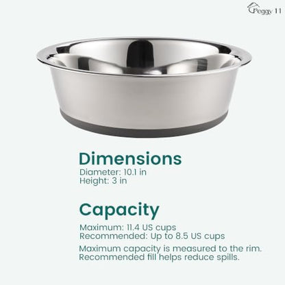 PEGGY11 Nonslip Stainless Steel Dog Bowls, 11.4 US Cup Each, 2 Pack