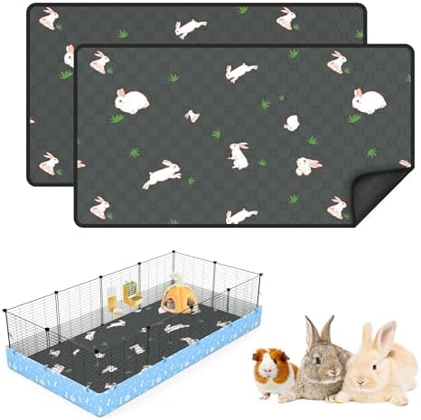 Guinea Pig Cage Liner, Reusable Guinea Pig Bedding Washable Absorbent Pee Pads for Dogs Kitten Rabbit Chinchilla Hamster, Leakproof & Anti Slip (2, C&C 2*4, 28"x56")