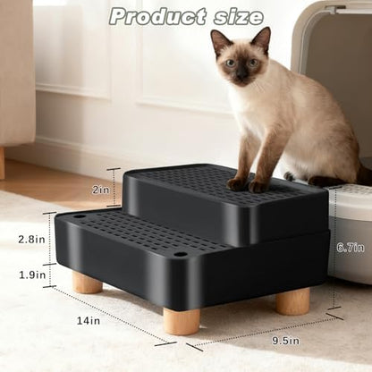 Adjustable Cat Ramp for Litter Box, 2-Step Litter Trapper, Black