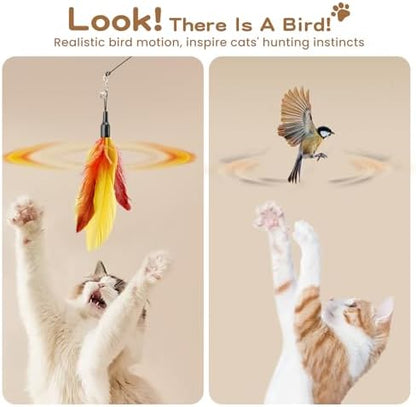 Pawaboo Cat Feather Wand Interactive Toy, 6 Feathers + 1 Wand with Bell