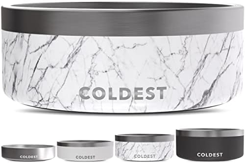 Coldest Dog Bowl - Anti Rust Metal, Non Slip, 3 Layers Insulated Stainless Steel Dog Bowls - Spill Proof & Heavy Duty - Water Bowl for Dogs, Cats & Pets, Dish Washer Safe (64 oz, Carrara Marble)