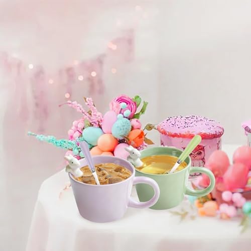 BigNoseDeer Cute Easter Bunny Mugs with 3D Rabbit Inside Kawaii Ceramic Rabbit Coffee Mug with Spoon Cute Gifts Easter Gifts Gag Gifts for Women White Elephant Gifts for Adults 12oz (Green)