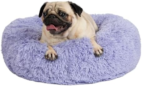 Best Pet Supplies Round Calming Dog Bed for Small, Medium & Large Dogs, Plush Donut Cuddler Pet Bed w/Raised Rim for Head, Neck Support, Anti-Slip Bottom Washable Bed - Lavender, 27 x 27 x 7.5