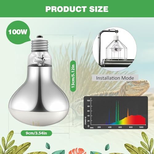 160W Reptile Heat Lamp Bulbs, Full Spectrum UVA/UVB Reptile Light Bulb and Basking Spot Light, UVB Light for Reptiles and Bearded Dragon, Turtle, Lizard, Snake, Amphibians