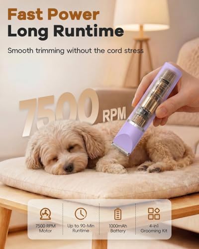 Veeconn 4 in 1 Dog Clippers Grooming Kit with Paw Hair Trimmer for Cat Pet