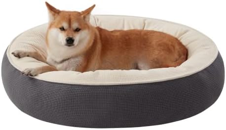 33 inch Soft Touch Fleece Donut Dog Bed for Medium Plus Dogs,Grey