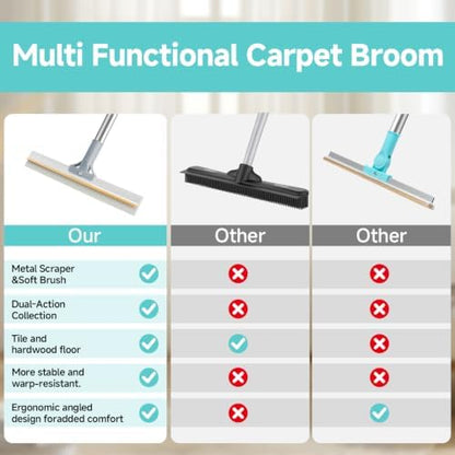 Carpet Rake for Pet Hair Removal Tool, Reusable Pet Hair Remover Broom