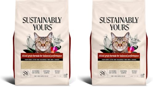 Sustainably Yours Natural Cat Litter, Mixed-Grain Formula, Exceptional Clumping & Odor Control, Virtually No Dust, Easy to Scoop, Corn & Cassava Plant-Based, Unscented, 10 lbs (Pack of 2)