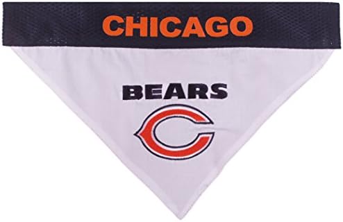 NFL DOG BANDANA - CHICAGO BEARS REVERSIBLE PET BANDANA. 2 Sided Sports Bandana with a PREMIUM Embroidery TEAM LOGO, Large/X-Large. - 2 Sizes & 32 NFL Teams available