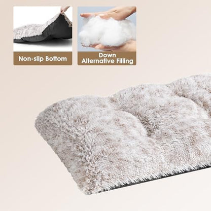 EHEYCIGA Fluffy Dog Crate Bed, Plush Extra Large Dog Pillow, Brown
