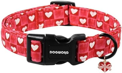 DOGWONG Valentine's Day Dog Collar-Cute Blue Heart Dog Collars, Adjustable Valentine Heart Pet Collars Puppy Collar with Quick Release Buckle for Girl&Boy Dogs,L