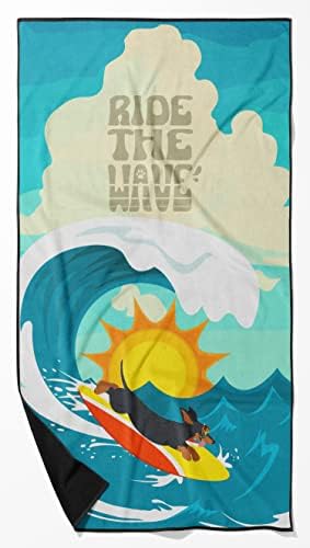 Caroline's Treasures MLM1210TWL3060 Surfer Dog Black and Tan Dachshund Premium Beach Towel Oversized Towel Beach Blanket, Pool, Beach Essentials, Yoga, Premium Bath Towel, Quick Dry Plush