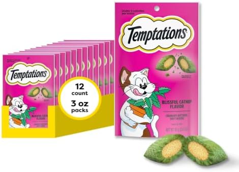 Temptations Classic Crunchy Cat Treats, Blissful Catnip, 3 oz, 12 Pack