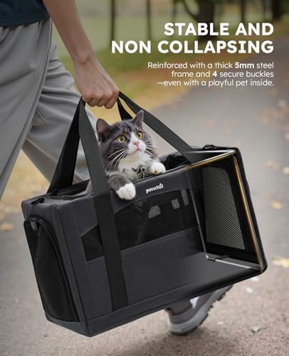 Pecute Cat Carrier Stable, Pet Carrier with Privacy Partition,Dark Gray