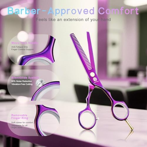 Purple Dragon 5.5 inch Hair Cutting Scissors Set with Razor - Purple