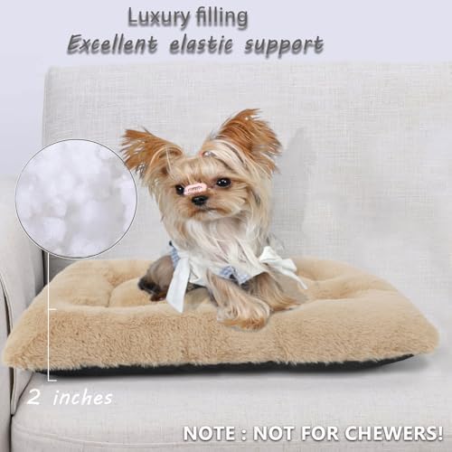 Dog Crate Bed 18 Inch Washable Dog Beds for XX-Small Dogs Deluxe Thick Soft Fluffy Comfy Kennel Pad Anti-Slip Indoor Pet Sleeping Mat for Extra Small Puppy Breeds,18" x 12",Light Brown