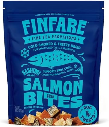 Finfare Freeze Dried Salmon Skin Treats for Dogs, 9oz Bites