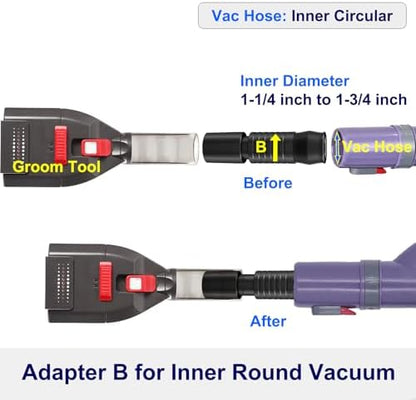 Dog Brush Vacuum Attachment with 1"-1.75" Universal Adapters for Vacuum Cleaners, Pet Hair Shedding Grooming Tool Kit with Long Extension Hose