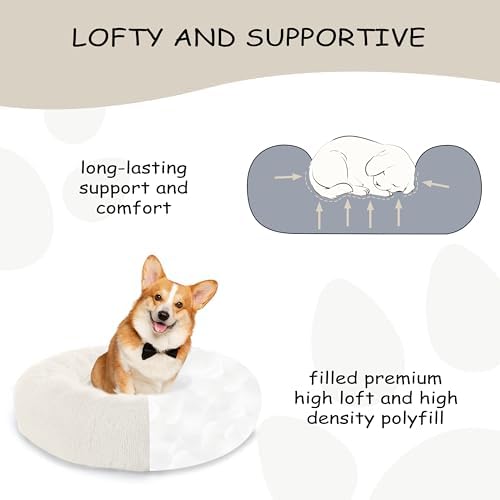Bunlitent 39 inch Calming Dog Bed, Donut Dog Bed for Large Sized Dog, White