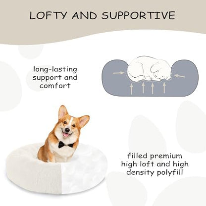 Bunlitent 39 inch Calming Dog Bed, Donut Dog Bed for Large Sized Dog, White