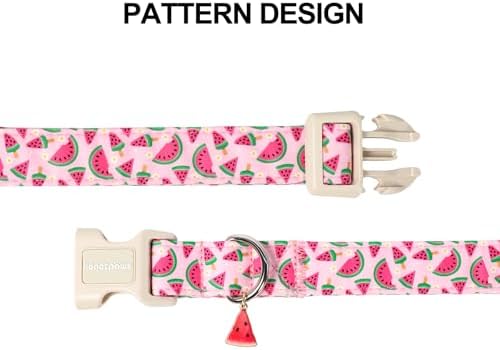 Lionet Paws Pink Watermelon Dog Collar Sweet Spring Summer Collars with Cute Watermelons Pattern Pendant - Female Girl Dog Collar for Small Medium Large Dogs S