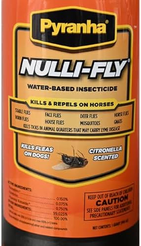 Pyranha Nulli-Fly Horse Fly Spray – Water-Based Formula for Sensitive Skin, Kills and Repels Flies, Gnats, Lice, Ticks, Ready to Use, Citronella Scent
