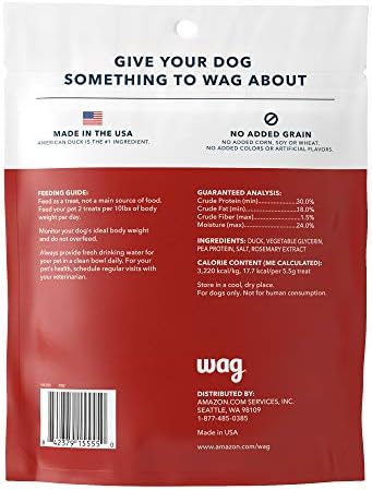 Amazon Brand - Wag Soft & Tender American Jerky Dog Treats – Duck Bites, 16 Ounce (Pack of 2)
