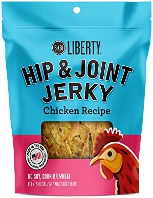BIXBI Liberty Hip & Joint Support Chicken Jerky Dog Treats, 5 oz - USA Made Grain Free - Glucosamine, Chondroitin for Dogs - Antioxidant Rich, No Fillers
